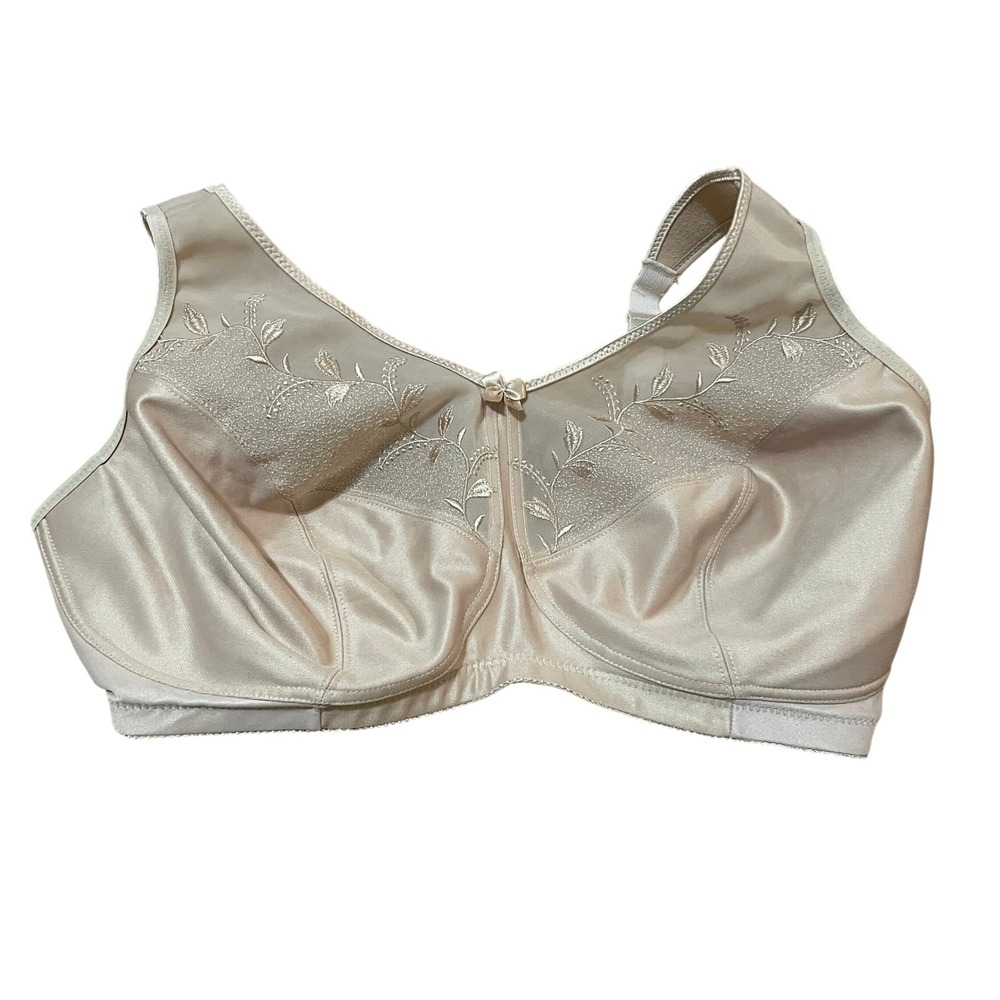 Glamorise MagicLift Support Bra 38H Beige Floral Embroidered Wire Free 1135
